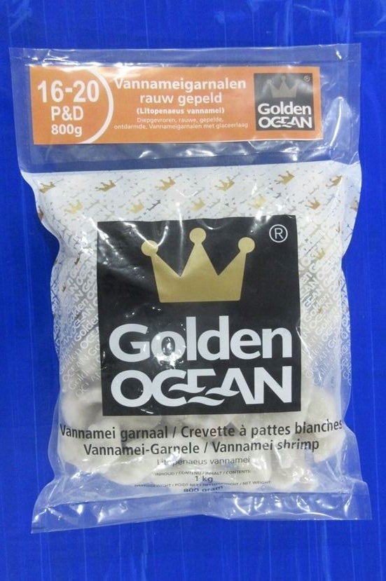 Sealed retail prawn pack, close detail